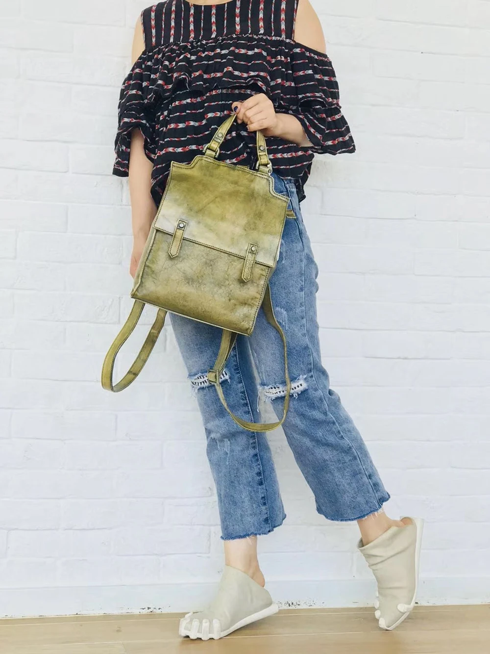 

XHTY leather shoulder bag female backpack bag hand-brushed first layer leather retro vegetable tanned high-end free postage