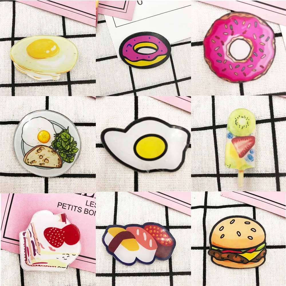 

Lifelike Acrylic Food Cartoon Brooch Pin Foodie Doughnut Ice-cream stick Fashion Jewelry Sushi Dumpling Badge