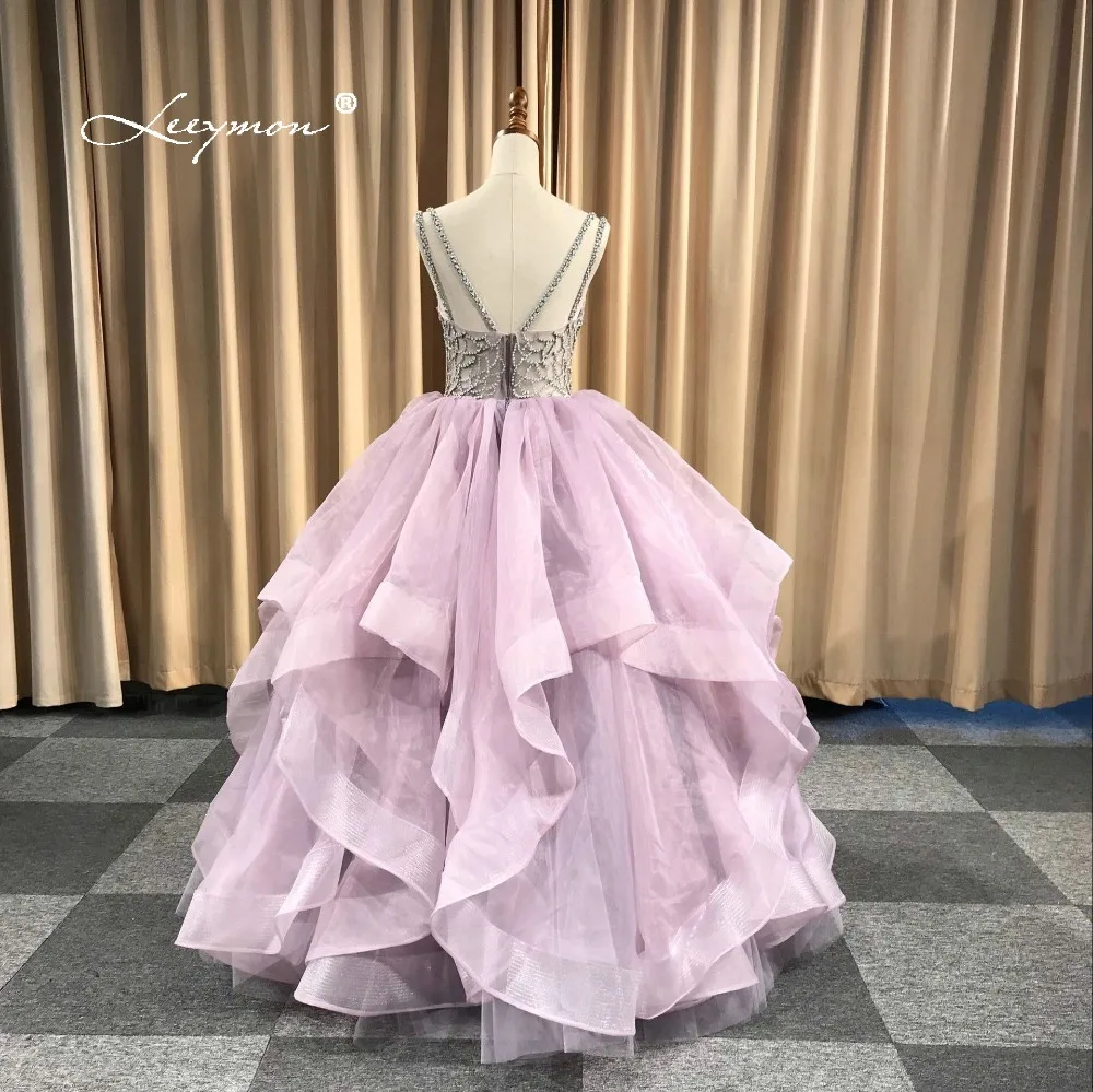Женское вечернее платье Leeymon светло фиолетовое с открытой спиной и стразами