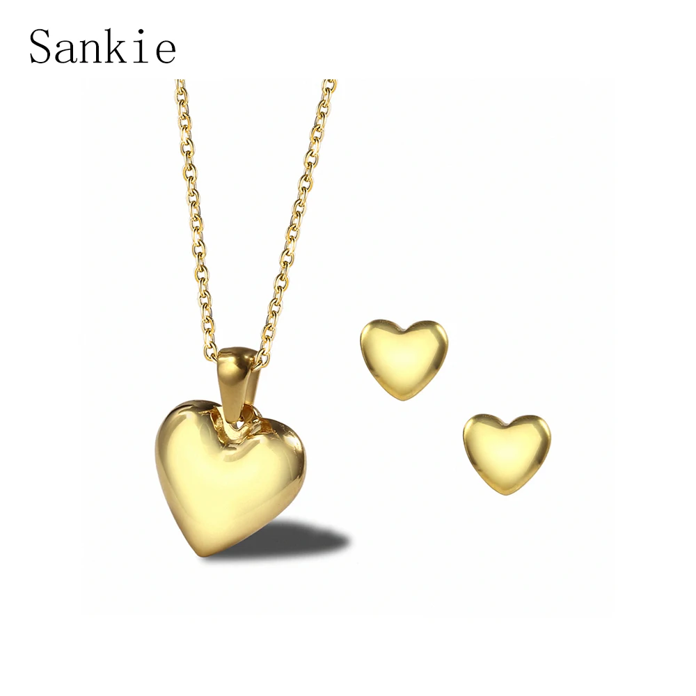 

Sankie Stainless Steel Necklaces Earrings Sets Cute Heart Pendant Necklace Stud Earring Fashion Wedding Jewelry Sets Wholesale