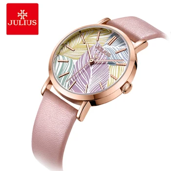 Julius Brand Tree Leaves Women Watch Miyota Quartz Hours Fashion ladies Dress Leather Bracelet Watches Relogio Feminino colorful crystal top julius lady women s watch miyota cute knot fashion hours real leather bracelet children girl s gift box