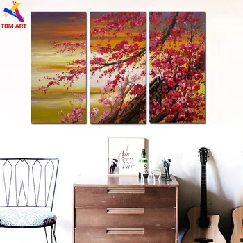 

3Panels Red Flower Picture Hand Painted Modern Abstract Oil Painting on Canvas Large Wall Art Gift Unframed Home Decor JYJHS177
