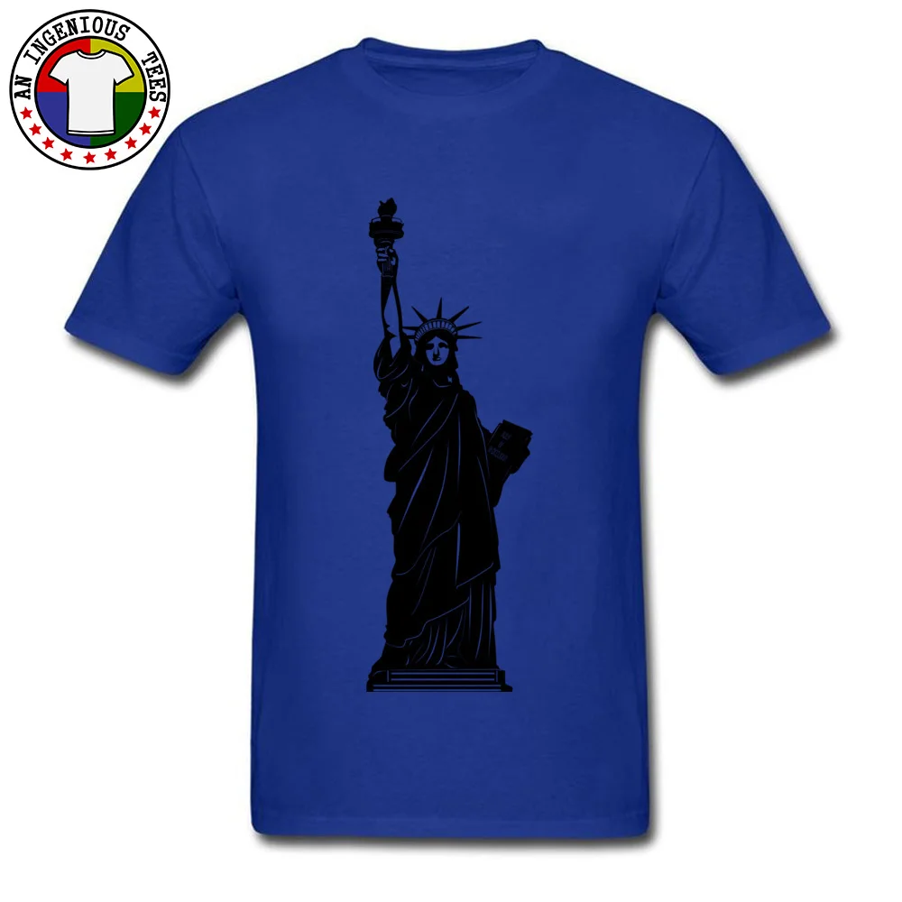 Casual Statue Of Liberty Black Crewneck T-Shirt Father Day Tops & Tees Short Sleeve for Men Fashion Pure Cotton T-shirts Statue Of Liberty Black blue