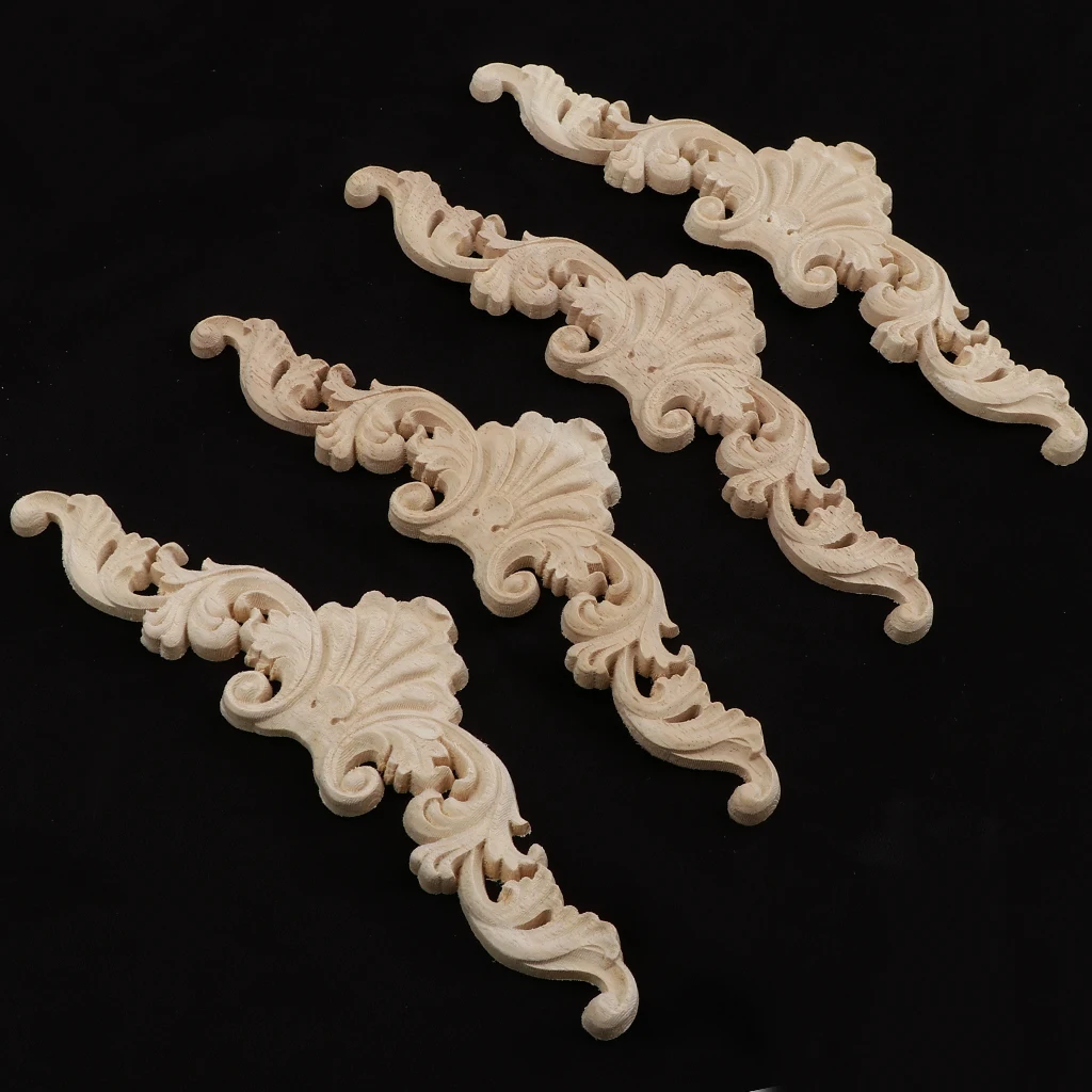 4Pcs Unpainted Wood Carved Corner Frame Applique Furniture Moulding Art Decor Handcraft Ornament Unpainted	