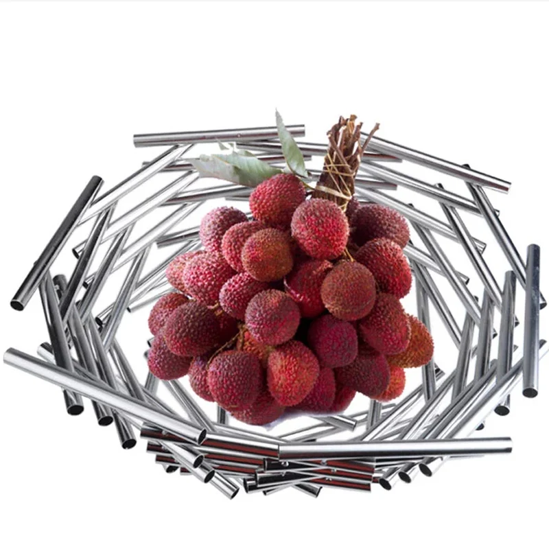 Креативная тарелка из нержавеющей стали для фруктов декоративная металлическая Геометрическая корзина для сервировки посуда и подставка для хранения столовых приборов Орнамент Ремесло