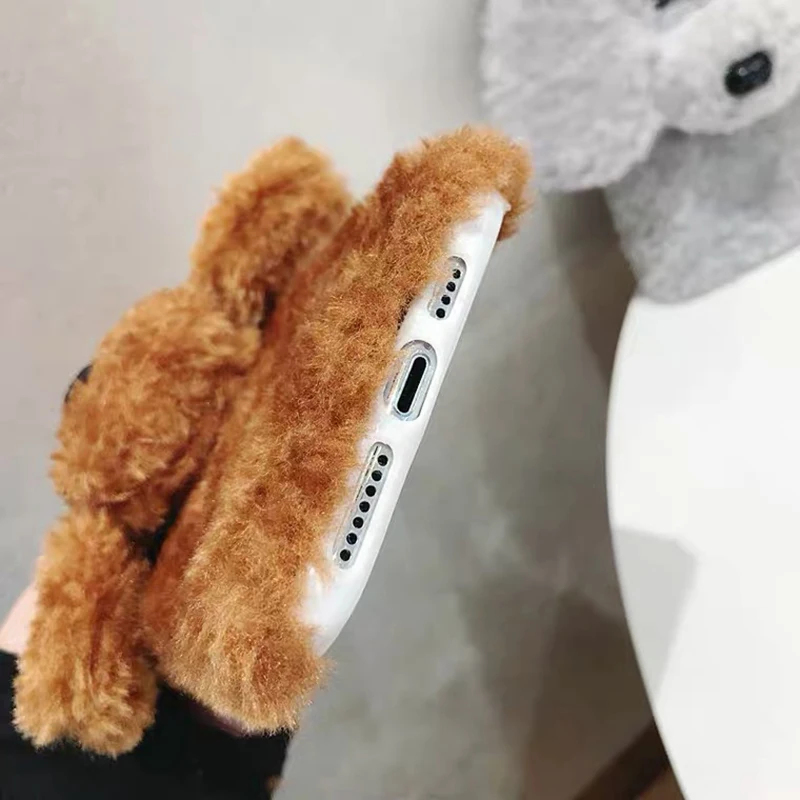 AKBKTII для iPhone 7 plus чехол с милой плюшевой собачкой XS Max 6s 8 XR мягкая задняя крышка из
