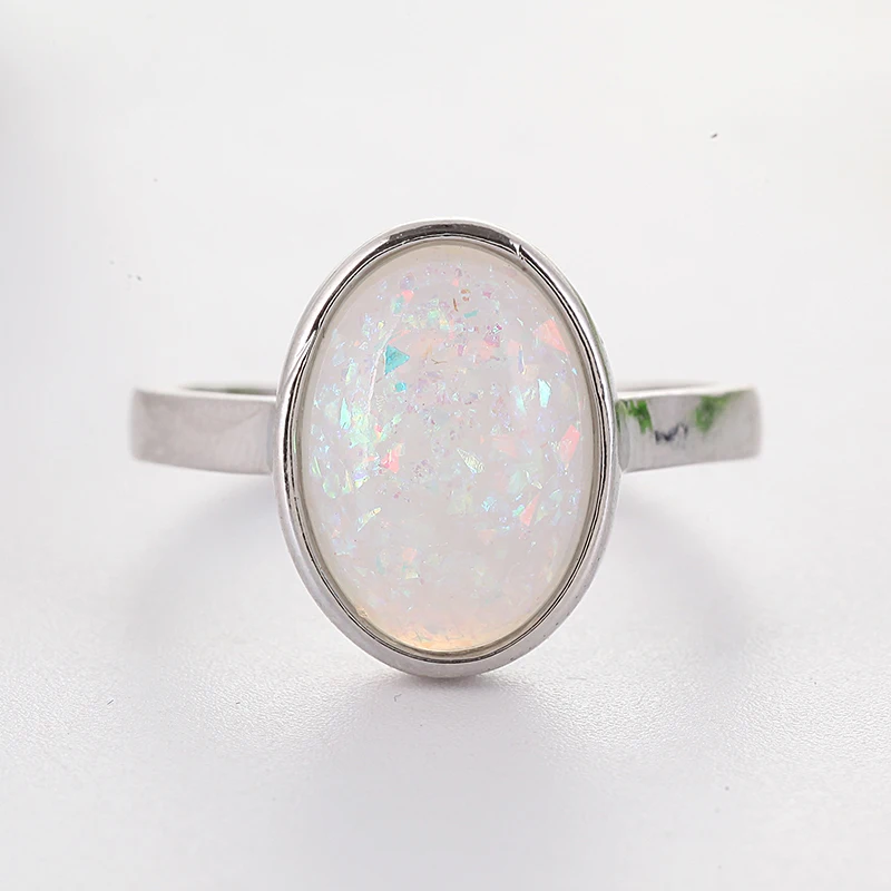 

White Fire Opal Rings for Women Oval Silver Ring Ladies Accessories Ring Minimalist Jewelry Bague Femme Anillos Mujer E5J397