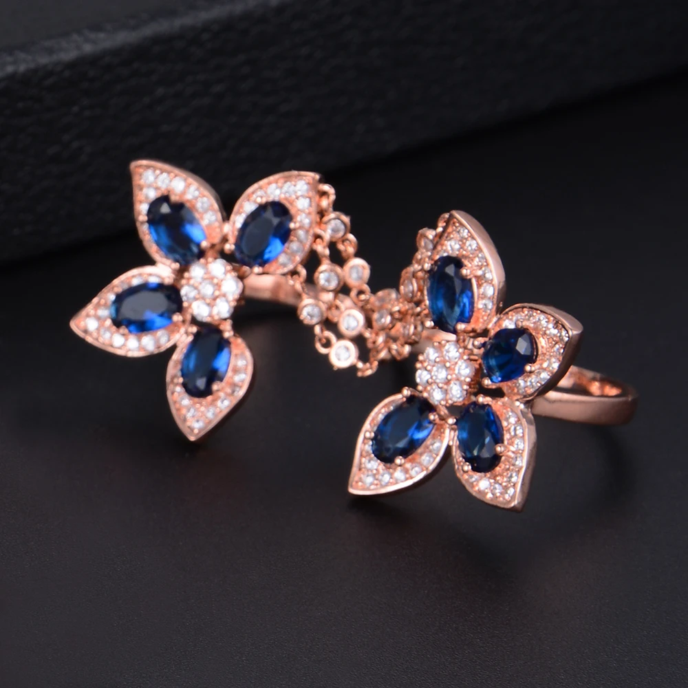 

SISCATHY 2019 New Luxury Flower Leaf Cubic Zirconia Rings Engagement Dubai Naija Bridal Double Finger Ring Jewelry Addiction