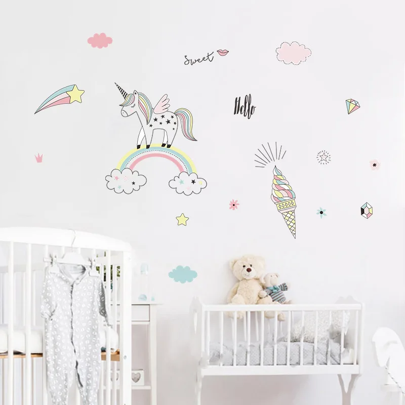 

Cartoon Cute unicorn Wall Sticker Poster Animals Vinyl Wall Decals for Kids Bedroom Bathroom Waterproof Mural DIY Home Decor