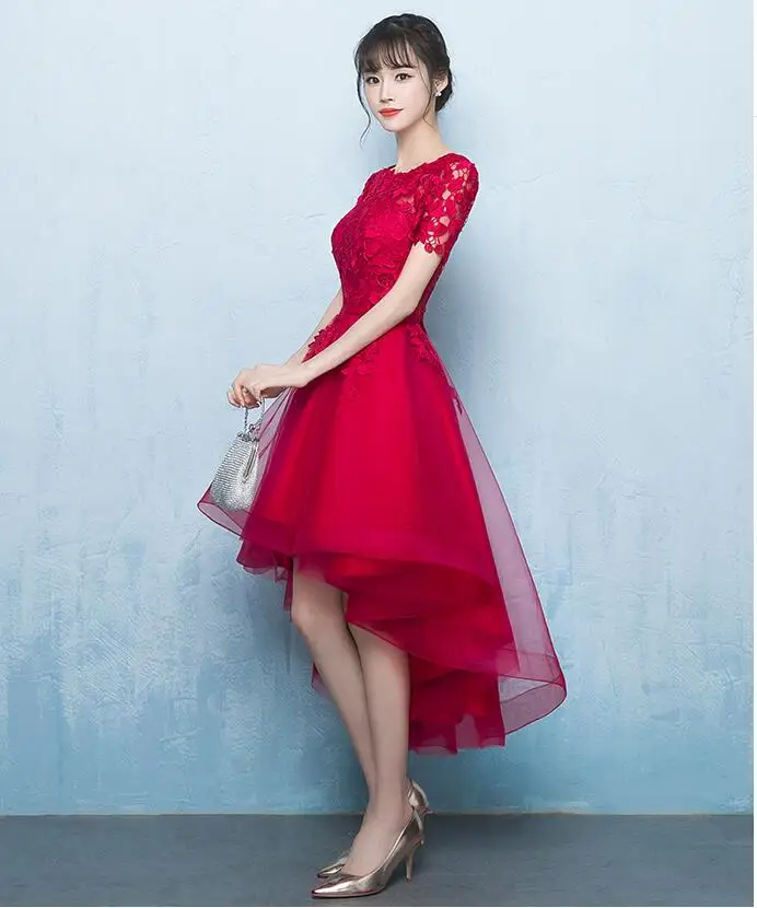 Новинка лета 2017 красное короткое платье спереди и сзади длинное женское красные