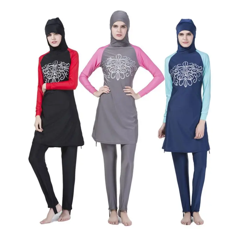 OIONINOS 2019 для женщин; Большие размеры с цветочным принтом Мусульманские Комплекты Купальники хиджаб Муслима Исламская F8