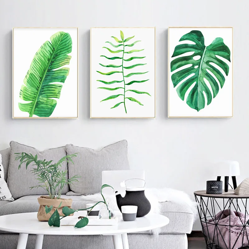 Monstera Palm Leaf Prints Poster Green Tropical Canvas Painting