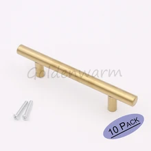 Brushed Brass Gold kitchen Cabinet Handles LS201GD76 Furniture Hardware T Bar Door Knob 3 inch Hole Centers Drawer Pulls 10PCS