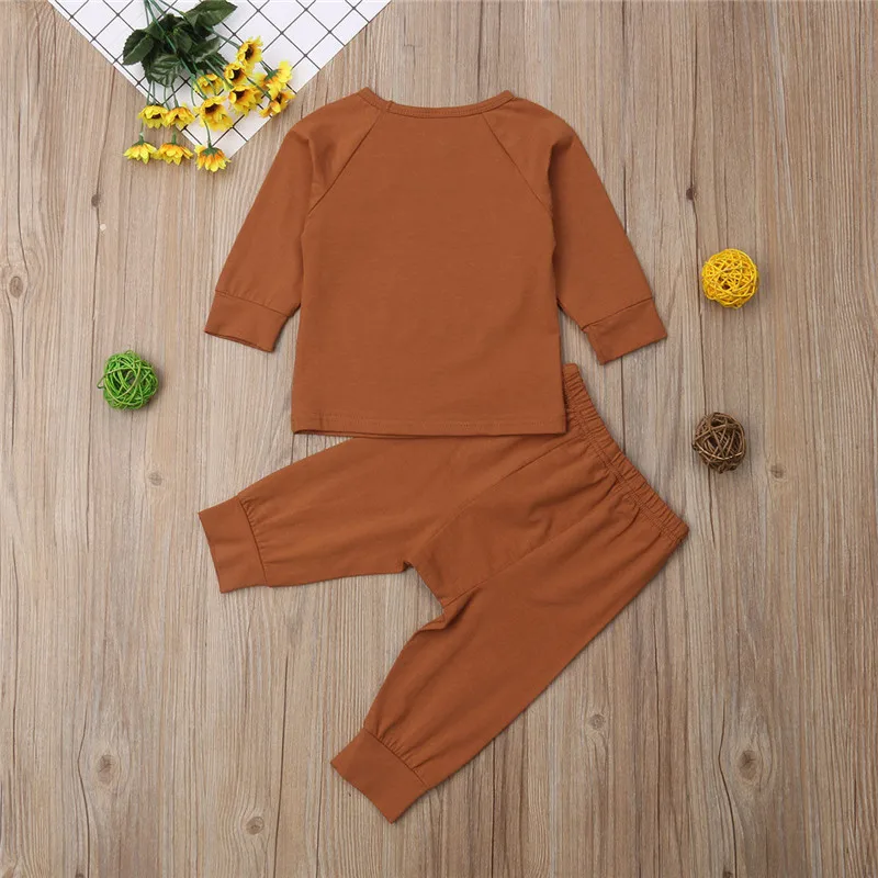 Осенняя одежда для маленьких детей; Повседневный однотонный топ с длинными рукавами; штаны; леггинсы; Милая эластичная одежда для мальчиков и девочек; От 0 до 2 лет