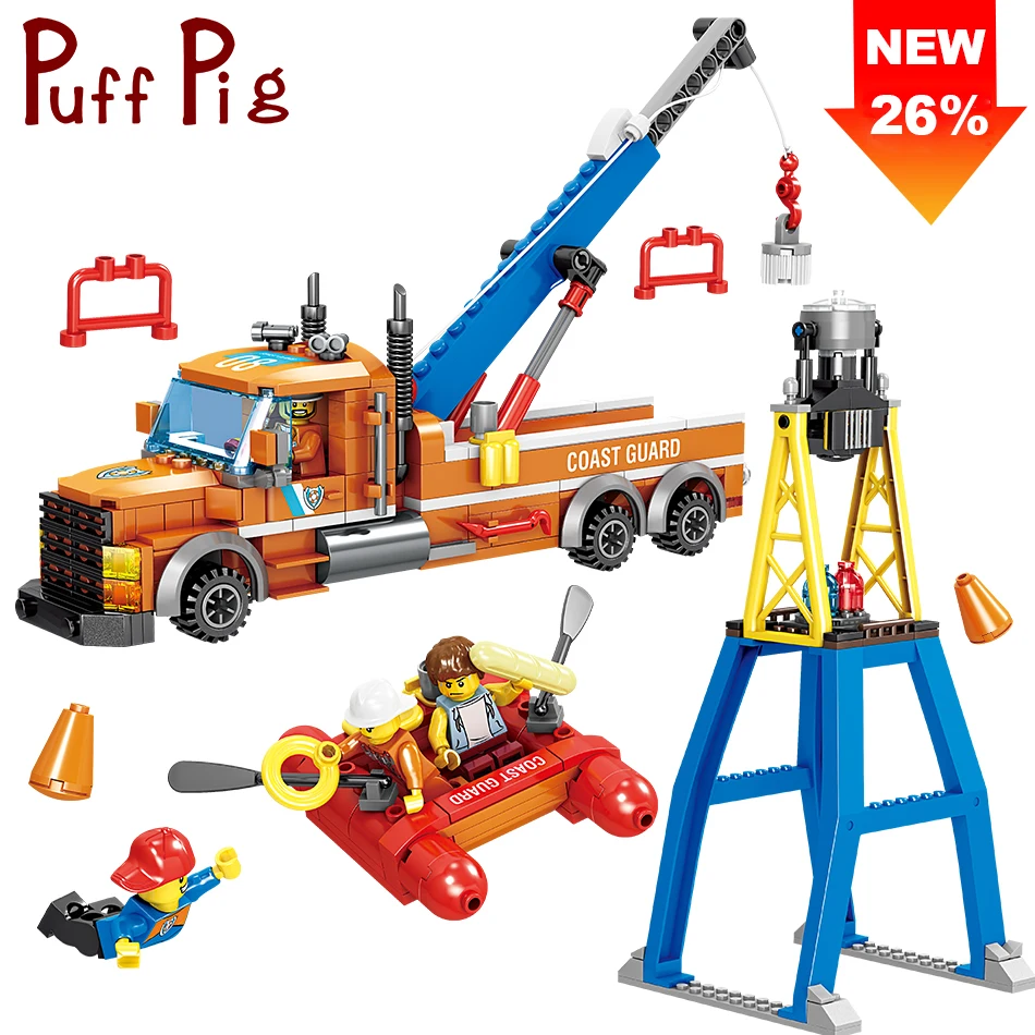 

PuffPig 405PCS City Rescue truck boat Bricks legorreta Engineering Truck Building Blocks Educational Toys For Children