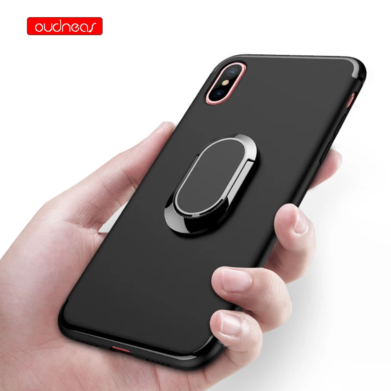 

OUDNEAS Phone Case For iPhone 7 Cases Luxury Adsorption Kickstand With Finger Ring Anti-knock Case For iPhone 6S 8 Plus X Cover