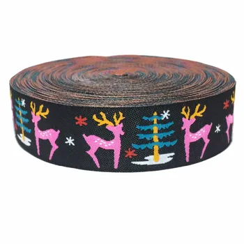 

ZERZEEMOOY 7/8" 22MM 5YARD Christmas Trees And Deer And Snowflakes Dog Collar Woven Jacquard Ribbon