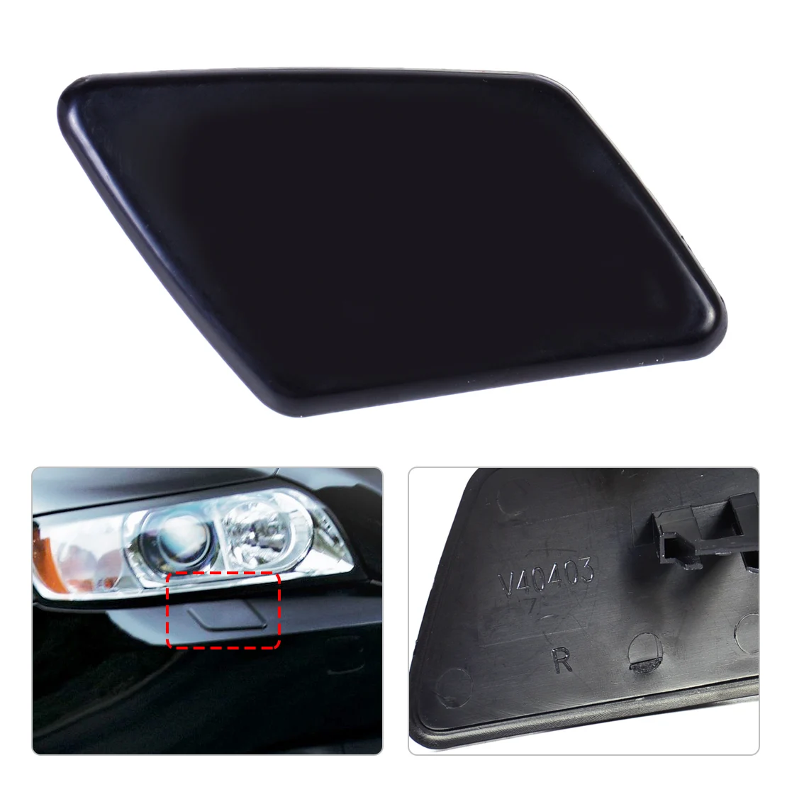 

beler 1Pc 39991799 New Black Front Right Bumper Headlight Washer Jet Nozzle Cover Cap Fit for Volvo V50 S40 2005 2006 2007