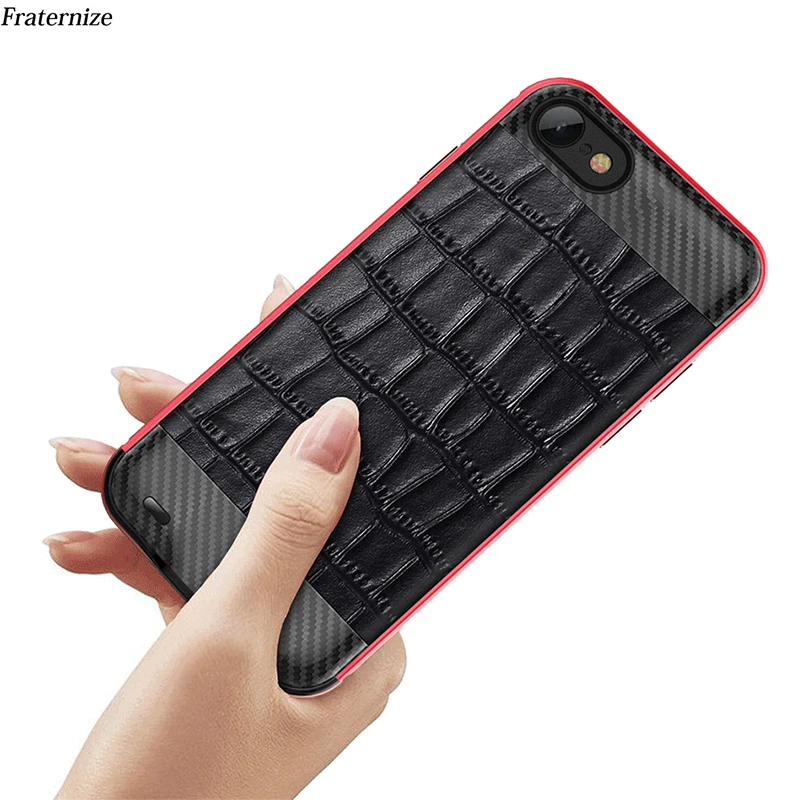 

For iPhone 7 Genuine Leather Slim Battery Charger Case For iPhone 8 Carbon fiber+Aluminum Frame External Power Bank Charger Case