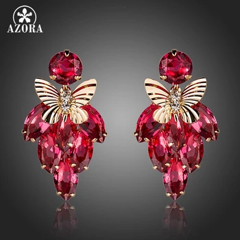 

AZORA Rose Red Cubic Zircon Botryoid With Gold Color Butterfly Drop Earrings TE0100