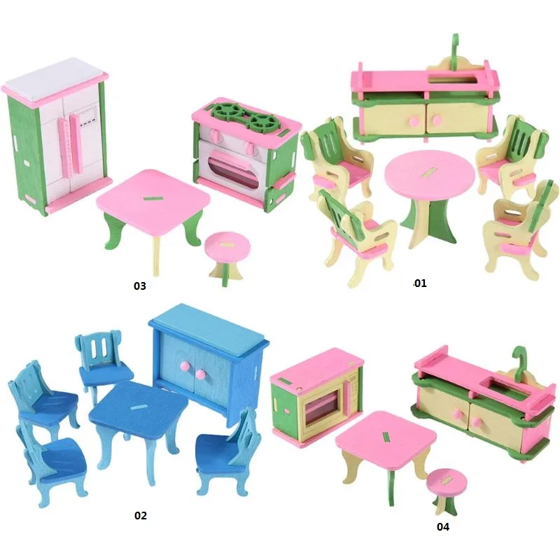 Kids Wooden Mini Furniture Toys Set for Doll Accessories Simulation