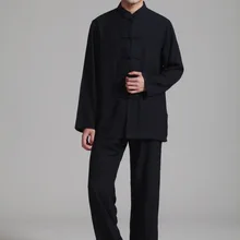 Традиционный китайский стиль черный мужской льняной кунг-фу наборы куртка брюки костюм Размер S M L XL XXL XXXL 2352-1