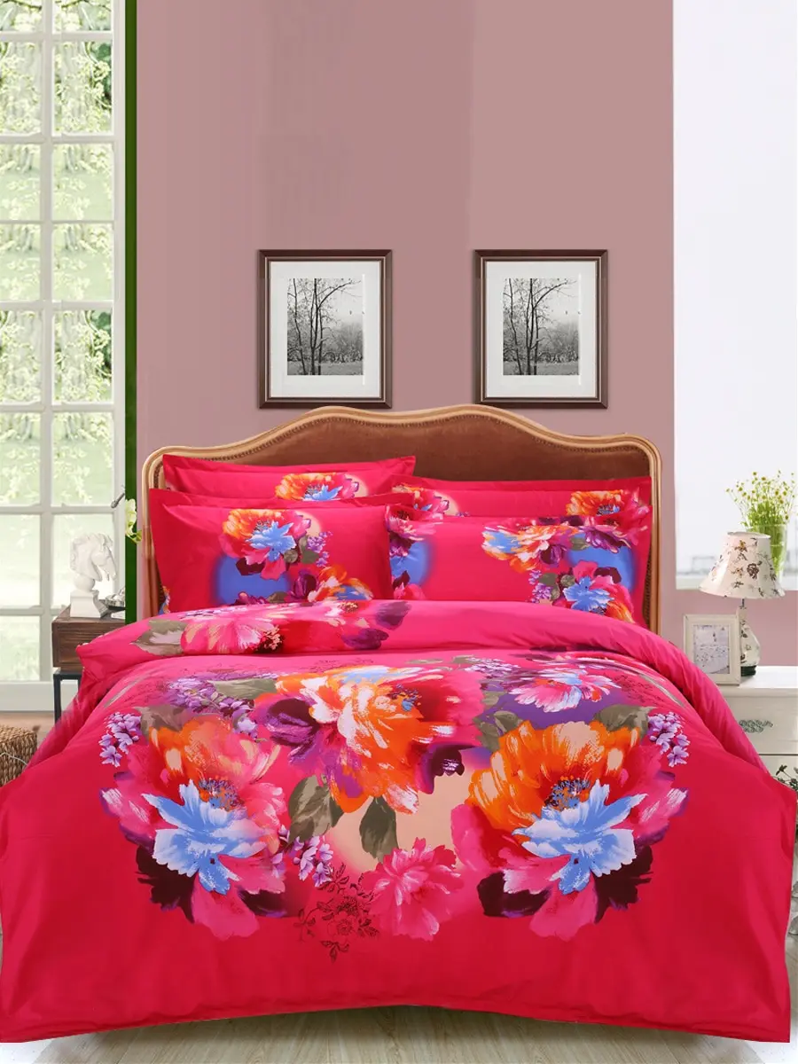 

4Pcs Duvet Cover Set Modern Creative Flowers Pattern Soft Bedding Set
