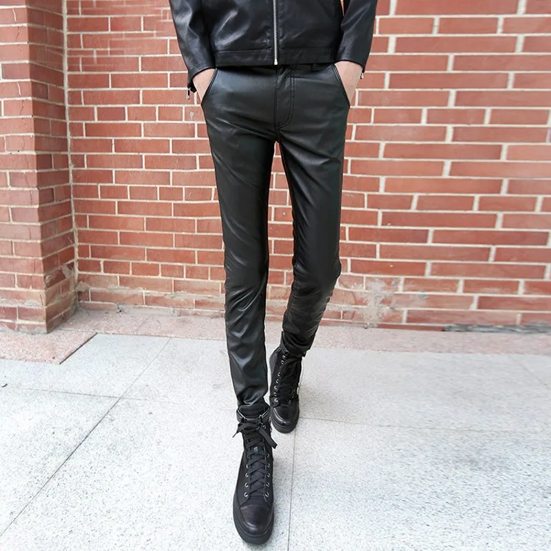 Winter Warm PU Leather Pants Men Fashion 2018 Spring Slim Fit Casual Man Pants Korean Skinny Mens Trousers Faux Leather Pant Men