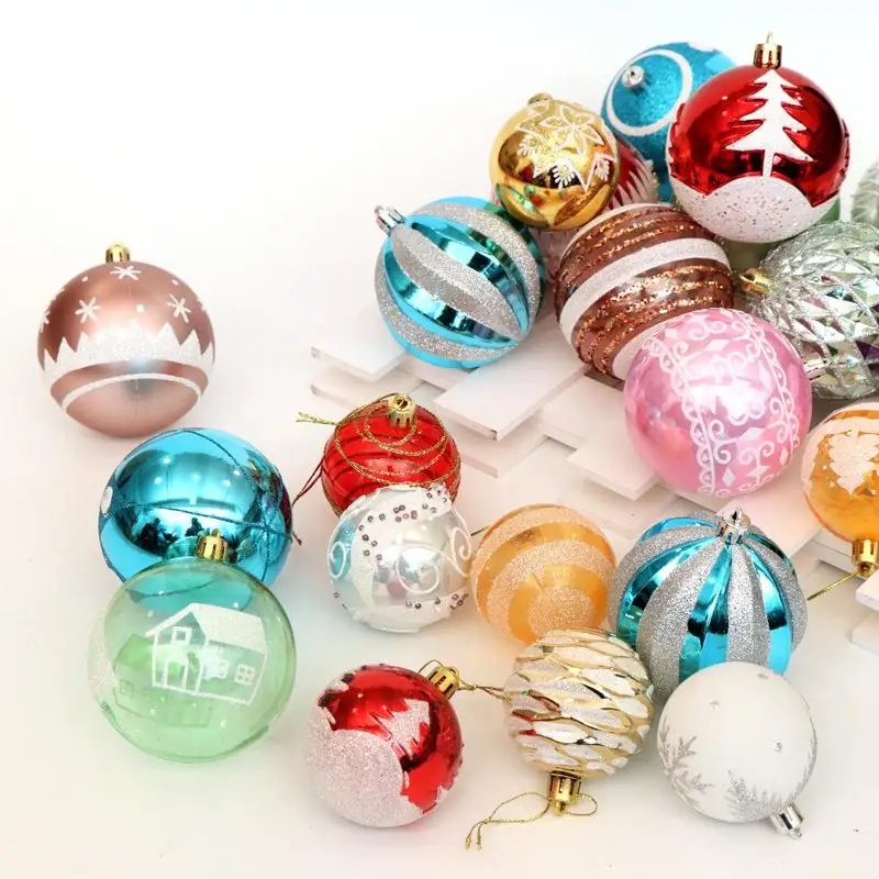 

24Pcs/Lot Christmas Tree Hanging Balls 6cm Silvery Rose Gold Snowflake Color Drawing Decor Ball Xmas Home Party Wedding Ornament