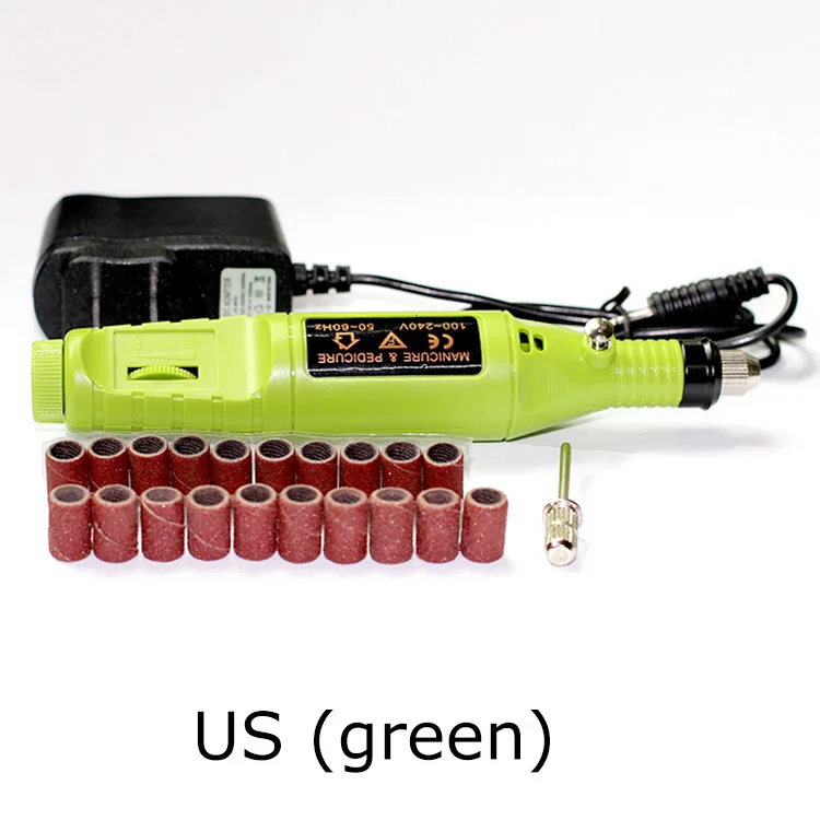 Мини электродрель для обработки ногтей набор акриловых гель-лаков средство для снятия маникюра машина для формирования сверла набор педикюр роторные Инструменты шлифовальные рукава - Цвет: US - green