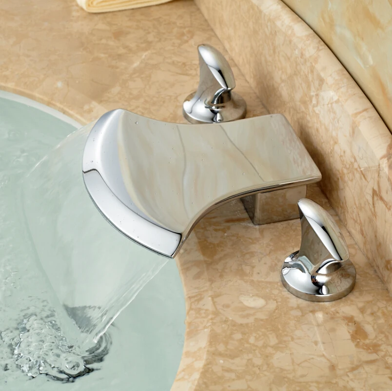 Creative Ax Shape Brass Waterfall Bathroom Sink Basin Mixer Taps Dual Handle Sanitary Mixer Water Faucet
