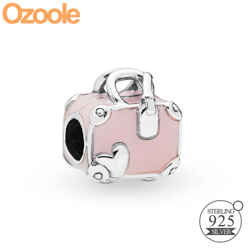 

2019 Summer Authentic 925 Sterling Silver Pink Travel Bag Charm Bead Fit Europe Bangle Original Pandora Bracelets Women Jewelry