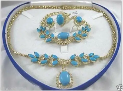 

FREE SHIPPINGBeautiful Turquoise necklace bracelet ring earring set