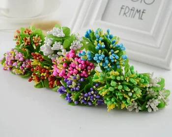 

10pcs silk plastic flowers pompon fake stamen home wedding decor bridal accessories clearance diy gifts box artificial flowers
