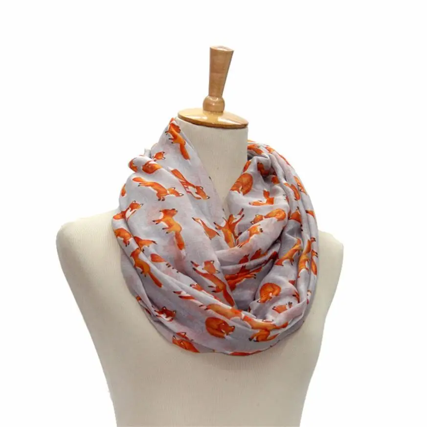 

New Arrival Women Ladies Fox Pattern Print Voile Wrap Shawl Scarf Popular Breathable Neckerchief Elastic Soft Tippet Scarves