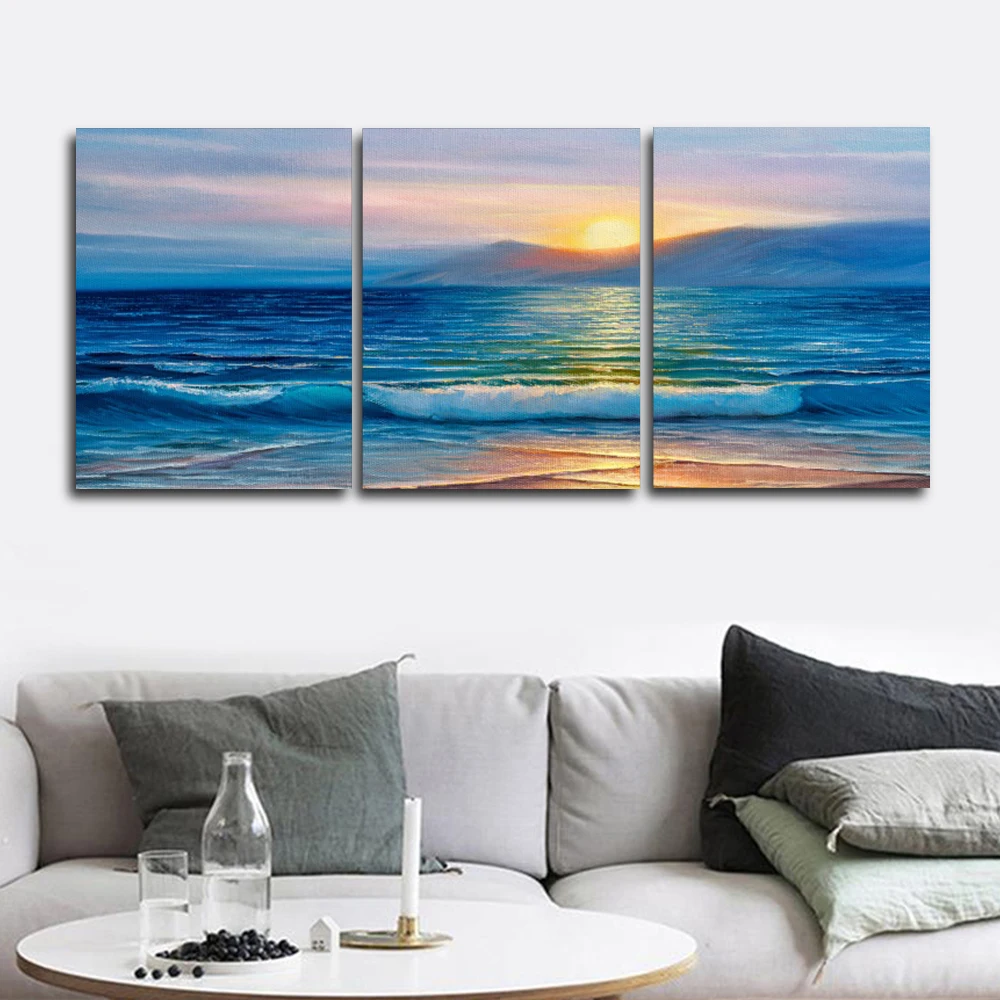 

Laeacco Sea Sunrise Nordic Wall Artwork Outside Posters and Prints Abstract Living Room Home Decor Paint On Canvas Painting