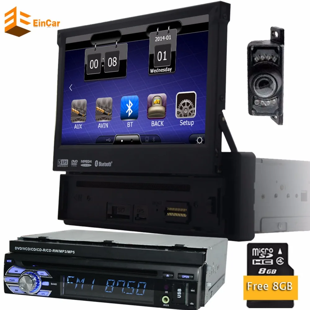 

Head Unit GPS Car Autoradio Single din In dash Stereo bluetooth FM/AM Receiver Car CD DVD Player Aux EQ USB SD Steering wheel