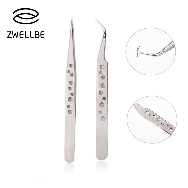 

Straight Curved Eyelash Eyebrow Tweezers Stainless Steel Superhard Eyelash Extension Tweezers Anti-Static Hollow Makeup Picking