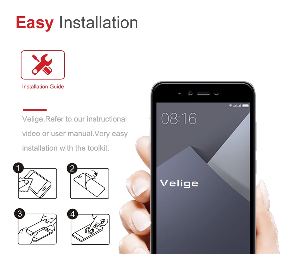 2 Pack Velige Full Cover Tempered Glass Screen Protector For Xiaomi Redmi Note 5A Xiomi Redmi Note5A Real 2.5D Glass Flim (2)
