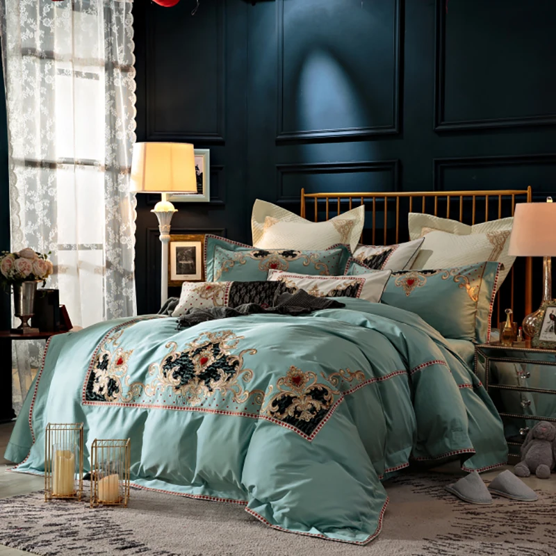 Waliicorners Embroidery Indian Queen Bedding set King Queen Size Egyptian Cotton Bed set Duvet cover bed sheet Pillowcases Home 9 2C4A0558