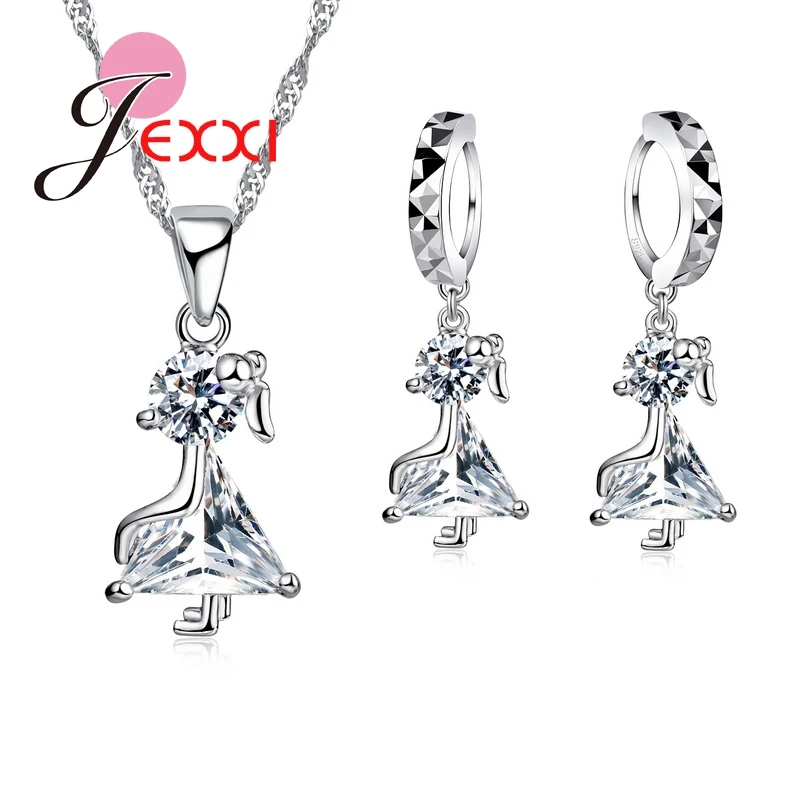 

Simple 925 Sterling Silver Wedding Jewelry Sets Cubic Zirconia Dance Girl Necklace Earrings Brinocs El Collar