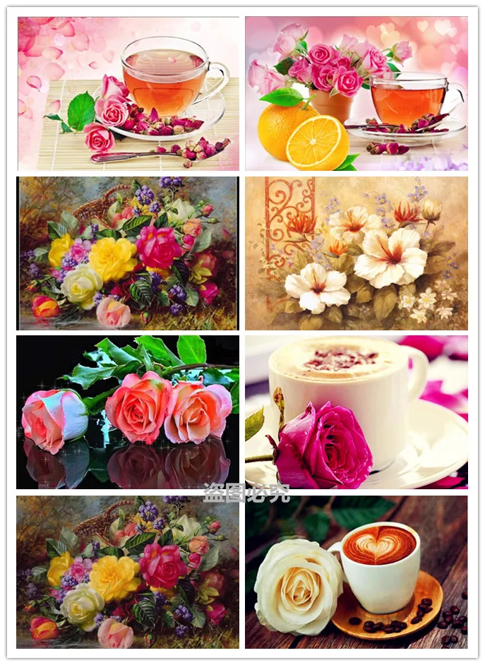 

Diy Diamond Painting Coffee Cake Flowers Home Decoration 5d Diamond Embroidery Needlework Diamond Mosaic kitchen Wall Stickers
