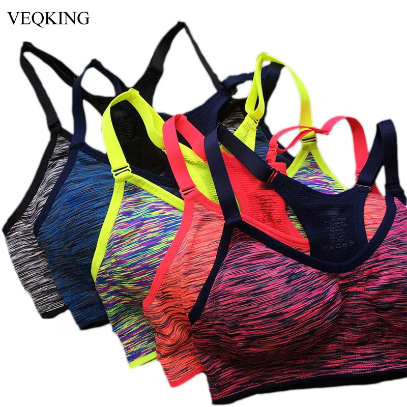 

VEQKING Quick Dry Sports Bra,Women Padded Wirefree Adjustable Shakeproof Fitness Underwear,Push Up Seamless Yoga Running Tops