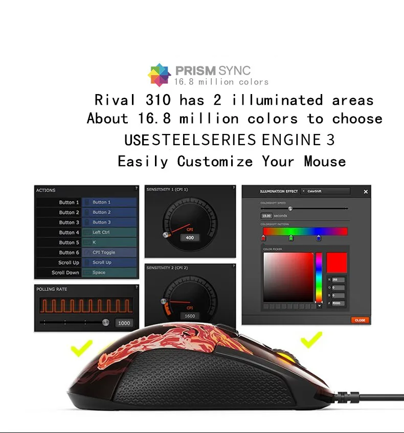 Оригинальная игровая мышь Steelseries Rival310 roared HOWL CSGO