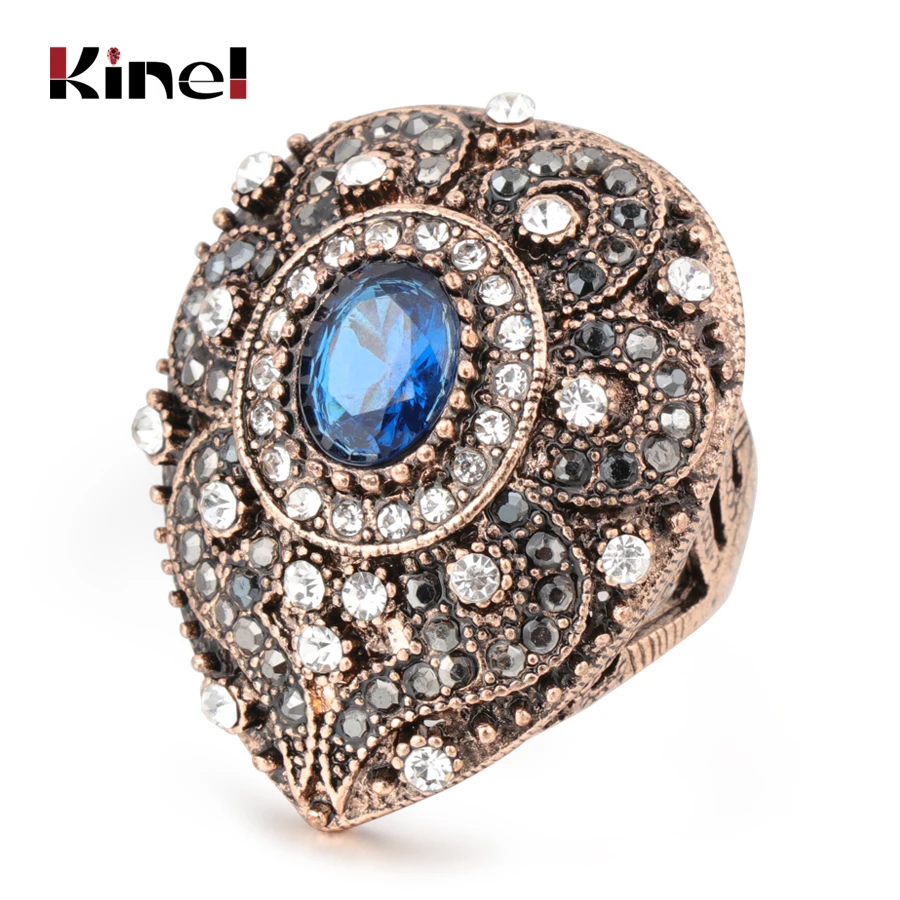 Kinel синий кристалл цветок античные кольца для женщин золотого цвета винтажные обручальные кольца ювелирные изделия, обручальное кольцо кристалл подарок