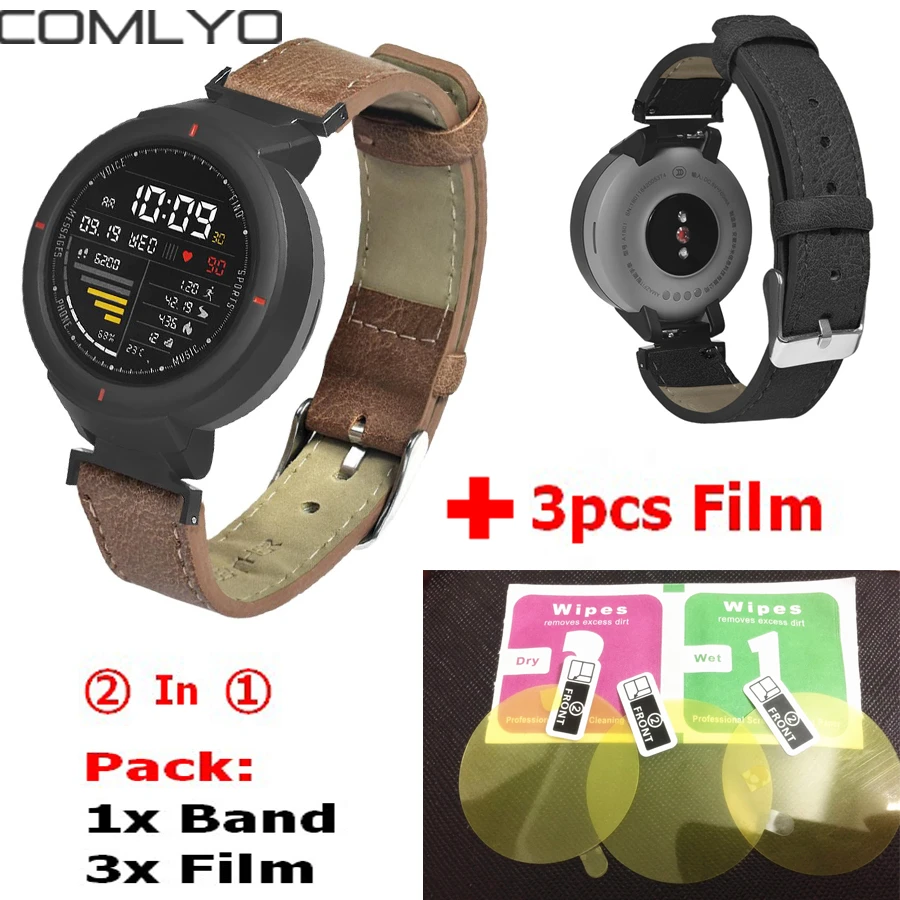 2 In1 Leather Band For Xiaomi Huami Amazfit Verge 3 Strap Wristbands Bracelet Protective Film For Amazfit Verge 3 Watch Belt Smart Accessories Aliexpress
