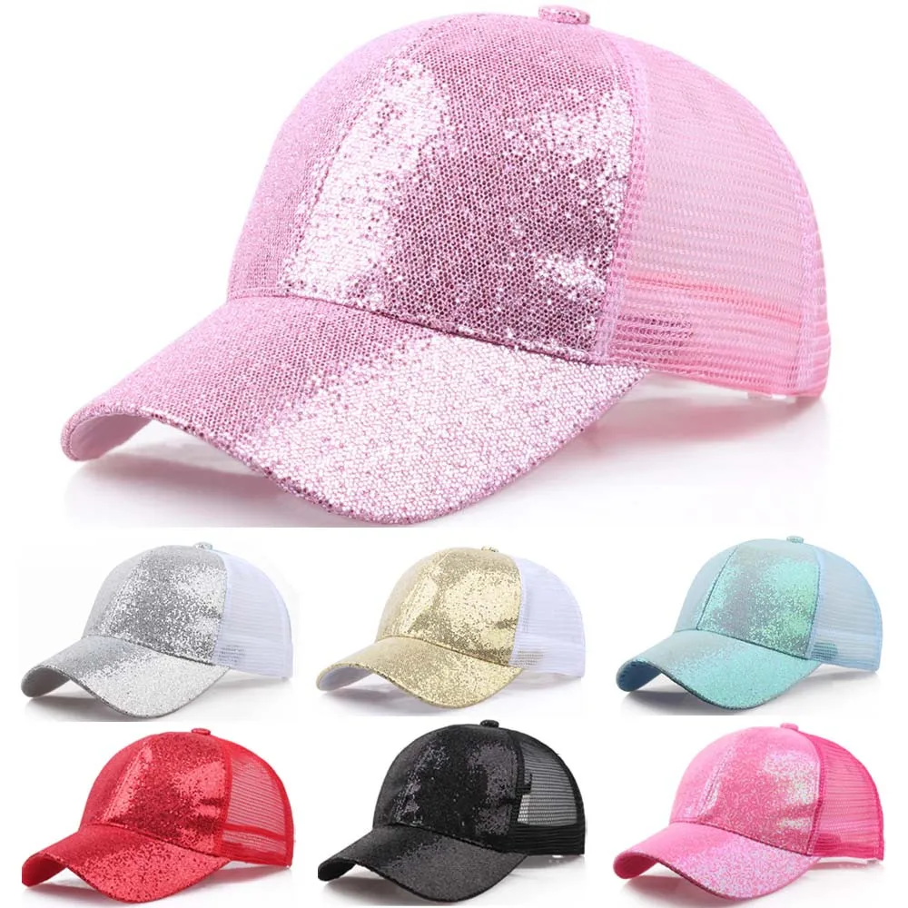 Fashion Glitter Ponytail Baseball Caps Women Bun Adjustable Snapback Hip Hop Hat