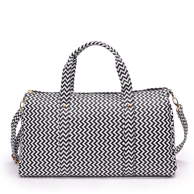 Sawtooth Black Wobag, известный бренд, Женская дорожная сумка в черно-белую полоску, модная, водонепроницаемая, многофункциональная, из искусственной кожи, дорожная сумка - Цвет: Sawtooth Black
