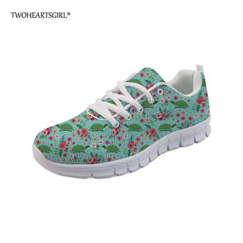 

Twoheartsgirl Charms Floral Style Flats Elegant Women Lace Up Mesh Flat Shoes Casual Breathable Femme Turtle Flower Sneakers
