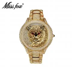 Хип хоп Iced Out Полный AAA кубический цирконий Тигр Роскошные мужские часы крест и череп и глаз Provi Dence кристалл кулон комбо набор - Окраска металла: Only Gold Watch